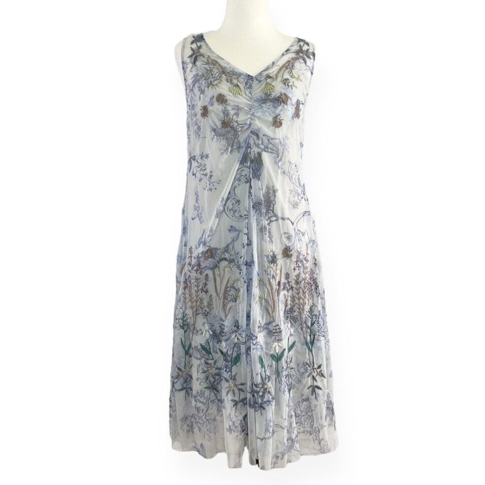 NEW Johnny Was Biya Luca Mesh Dress Women’s Size S Blue Floral Embroidered Nylon